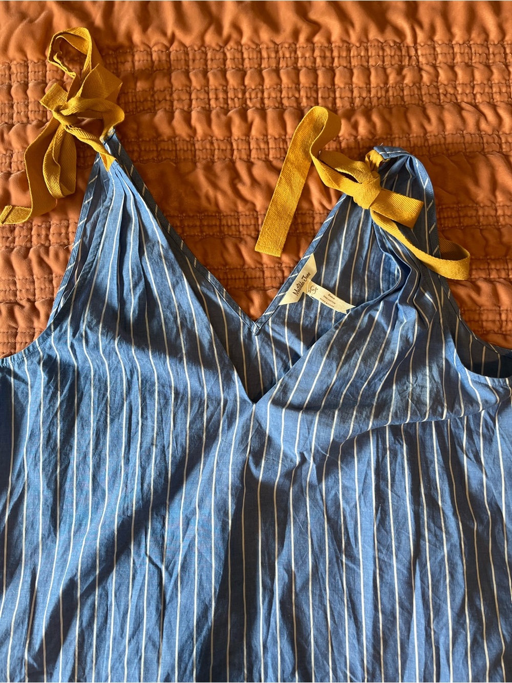 Blue Striped V-Neck Tie-Shoulder Dress. Matilda Jane